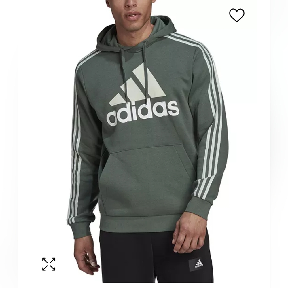 Adidas Men's 3-Stripes Regular-Fit Logo-Print Green Hoodie (L)